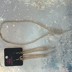 Paparazzi Gold Tone Chain Tassel Fringe Fish Hook Cascade Drape Earrings & neckl